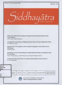 Image of Siddhayatra Vol.25 (2) November 2020 : Ikhtisar peradaban kota denpasar sebagai kota pusaka berdasarkan data cagar budaya, Geologi situs gua mardua kabupaten kutai timur provinsi kalimantan timur, Bangunan Mes TNI Angkutan udara sebagai peninggalan cagar budaya kota palembang, Identifikasi variasi fondasi bangunan tangsi belanda mempura kabuapten siak provinsi riau, Tradisi lisan dan jejak asa pra sejarah dalam ritual aseik di kerinci