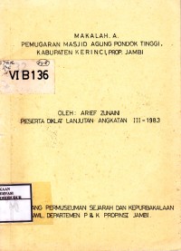 Image of Makalah Pemugaran Masjid Agung Pondok Tinggi Kabupaten Kerinci Propinsi Jambi