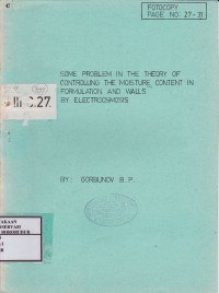 Image of Some Problem In The Theory of Controlling The Moisture Content in Formulation and Walls By Electroosmosis