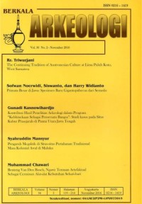 Image of Berkala Arkeologi Vol.36 No.2 November 2016 : The continuing tradition of austronesian culture at lima puuh koto west sumatera, Primata besar di jawa spesimen baru gigantopithecus dari semedo, Kontribusi hasil penelitian arkeologi dalam program 